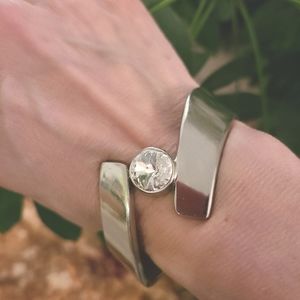*Silvertone Cuff Bracelet with Crystal